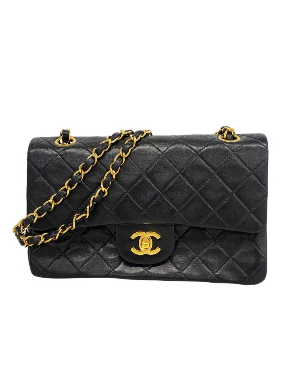 Chanel Shoulder Bag Quilted Lambskin Black Gold